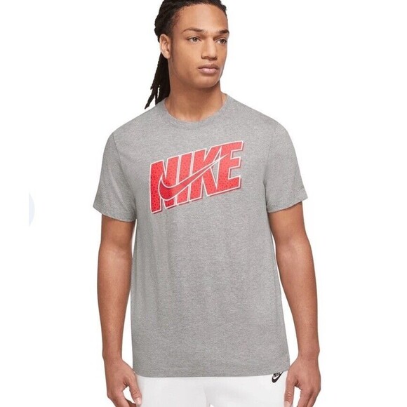 The Nike Sportswear Tee Size M Men Gray Graphic Printed Logo Red Casual Sporty - Picture 1 of 8